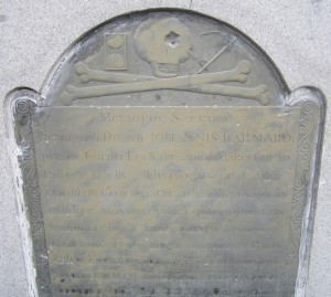 The headstone of John Barnard (1681-1770) in Old Burial Hill, Marblehead.