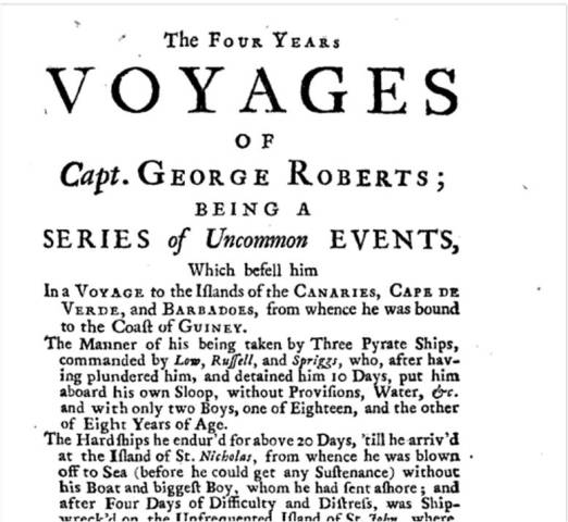 <h5>Title page of <i>Four Years Voyages of Capt. George Roberts</i></h5>